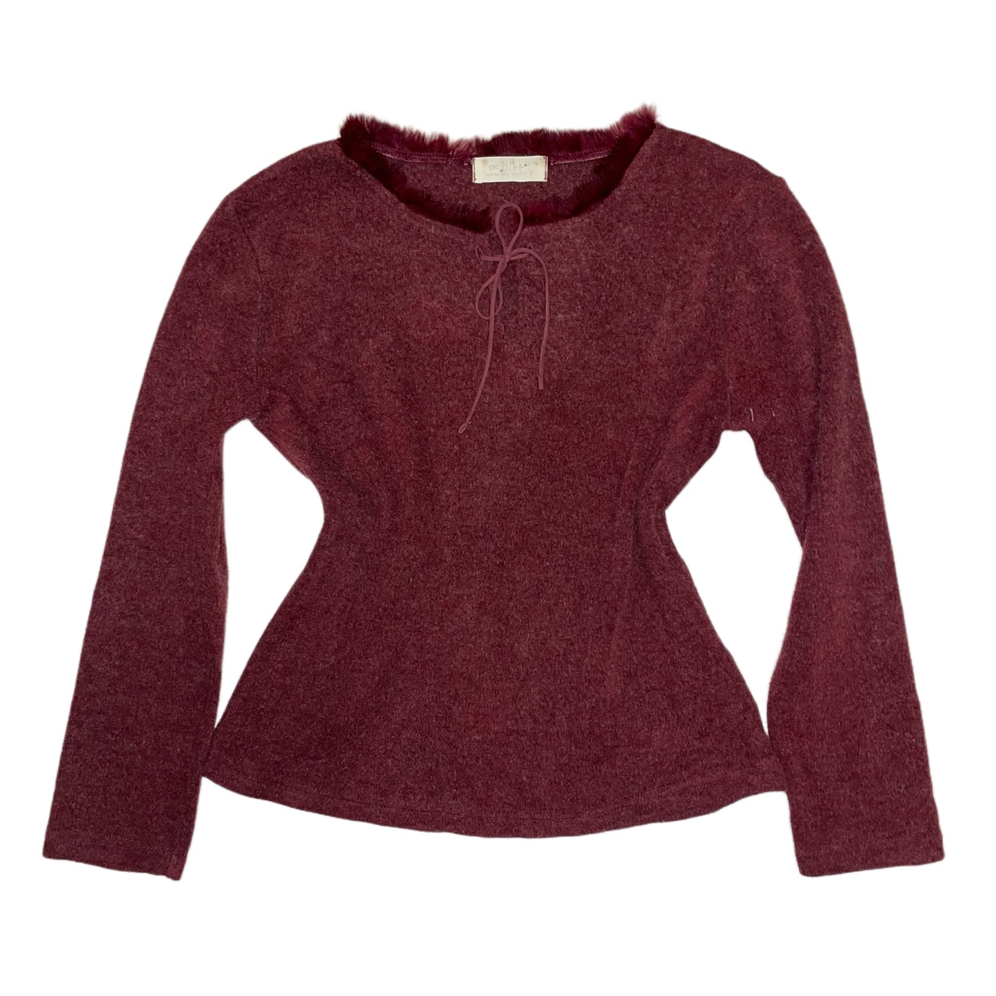 Burgundy furry collar long sleeve