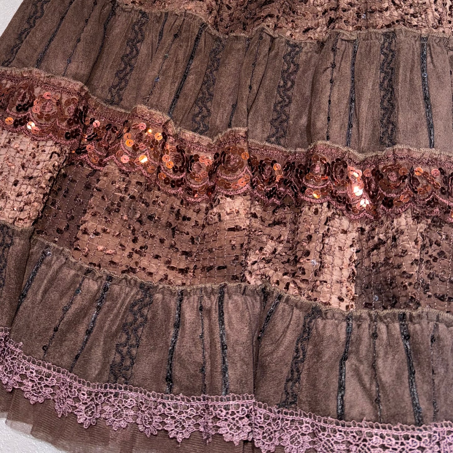 Brown suede lace layered skirt