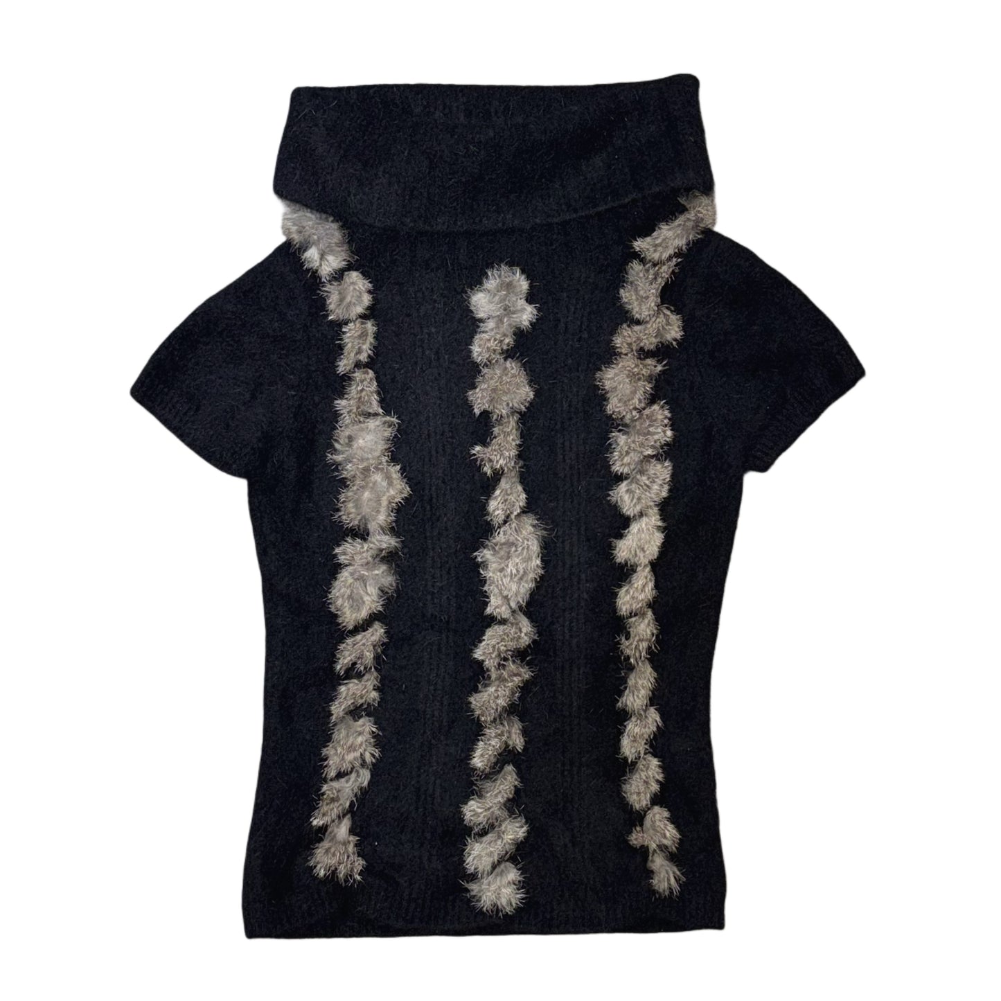 Black turtle neck furry knit top