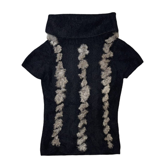 Black turtle neck furry knit top