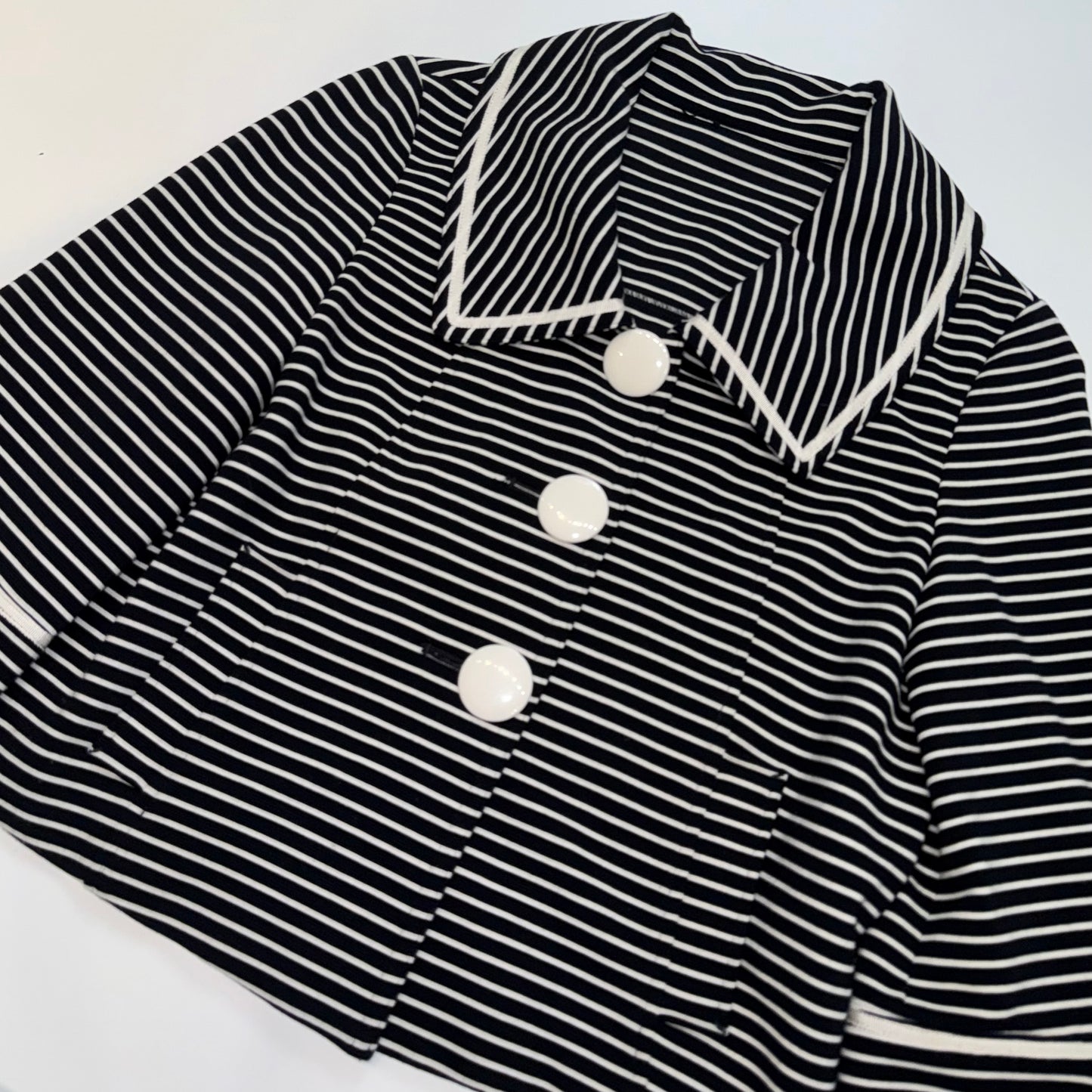 Navy stripe outer with big button details