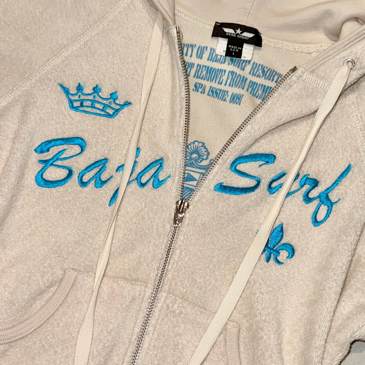Bebe Ivory terry fabric zip hoodie