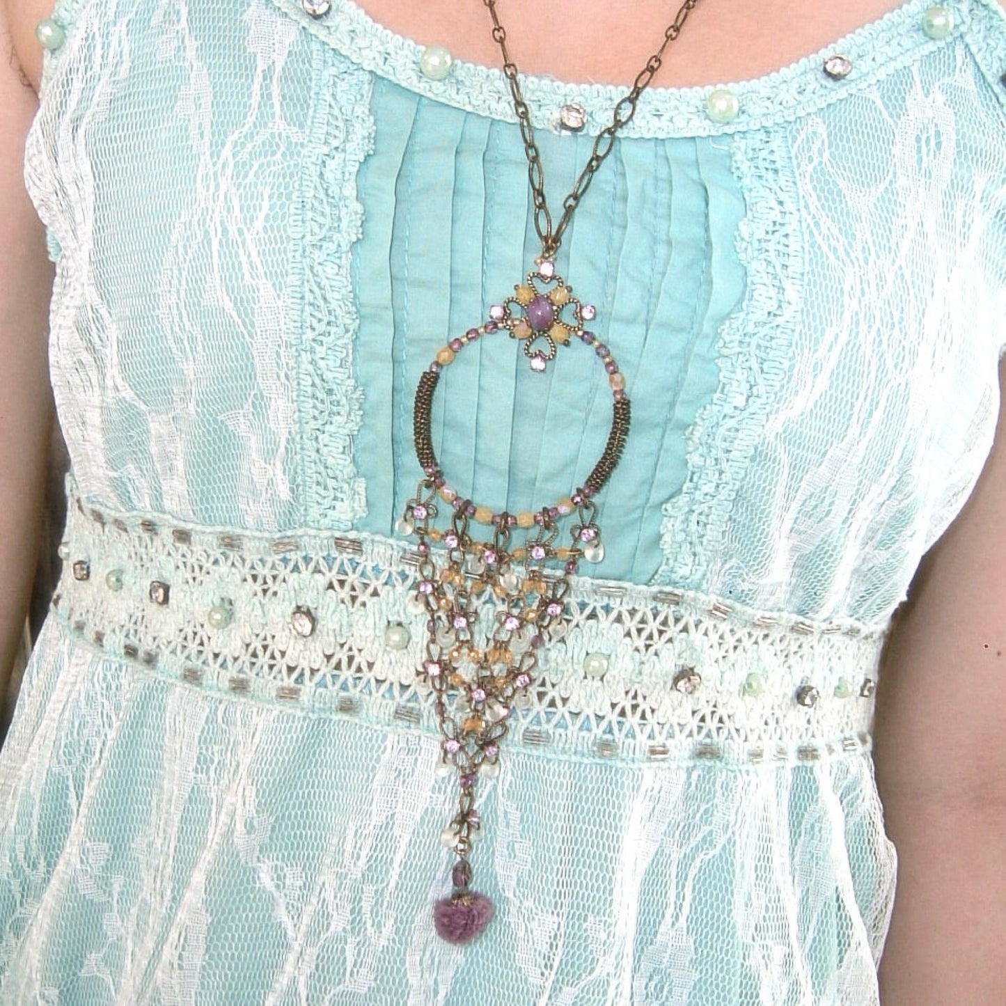 Purple dreamcatcher long necklace