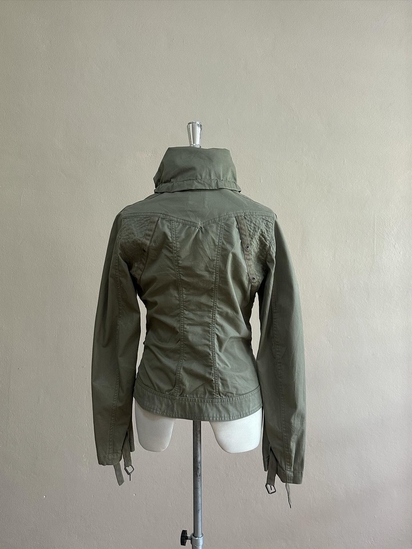 Diesel canvas green solid zip jacket