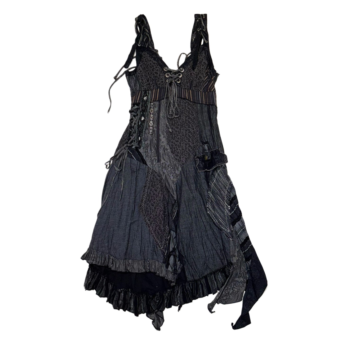 Leopard denim patchwork dress