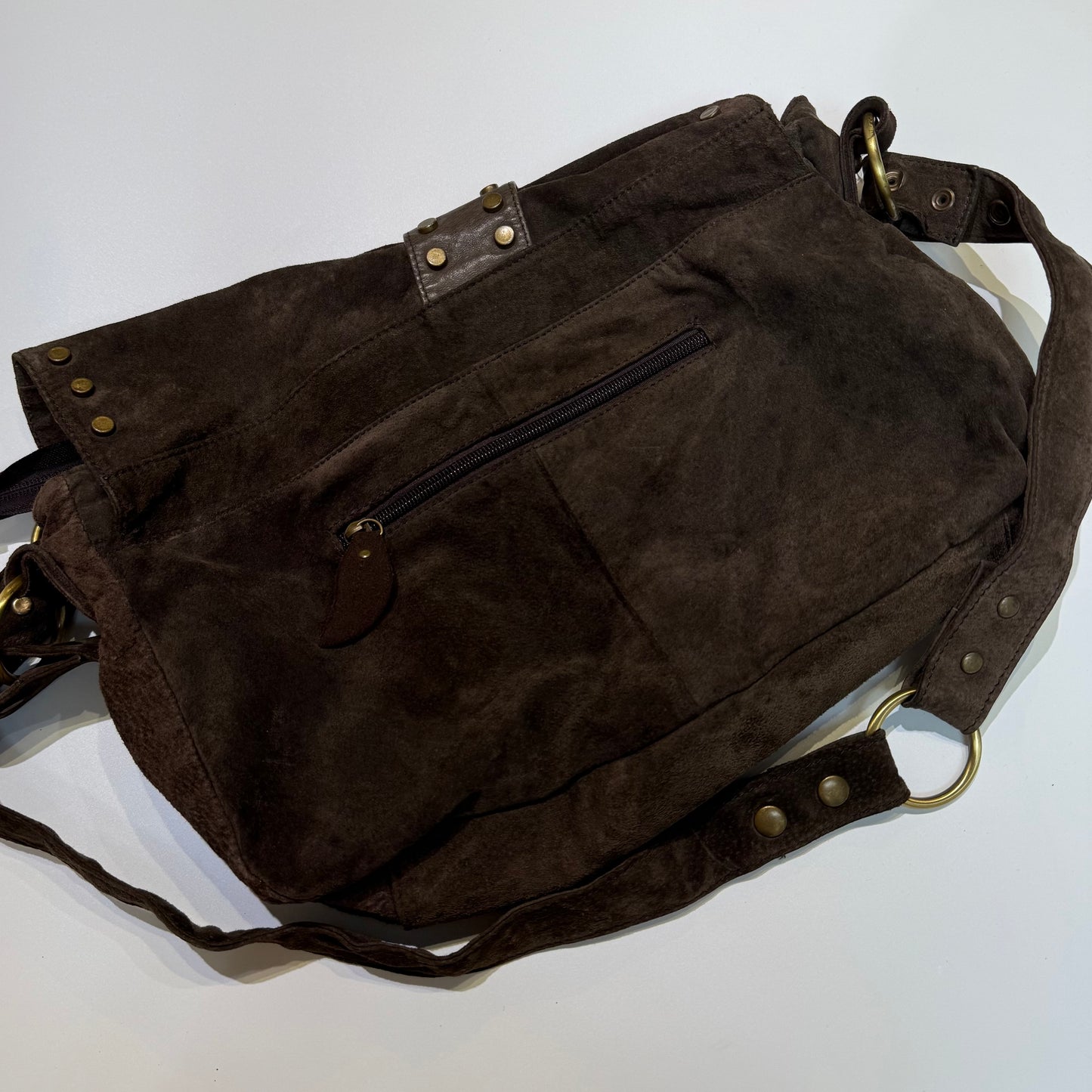 Brown crossbody suede bag