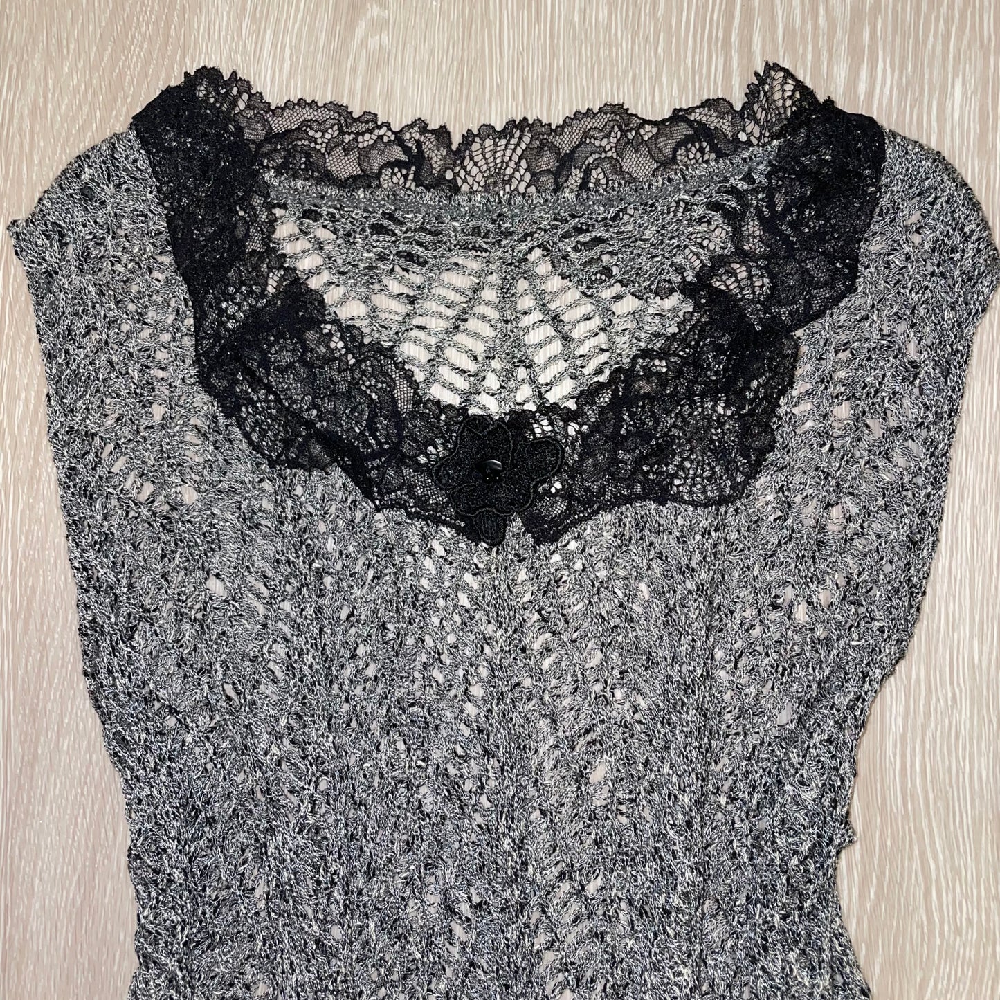 Grey knit lace top