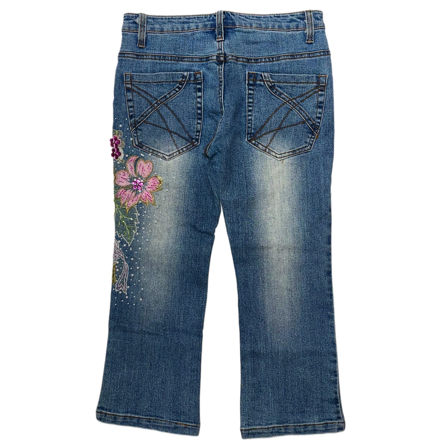 Embroidered denim capris