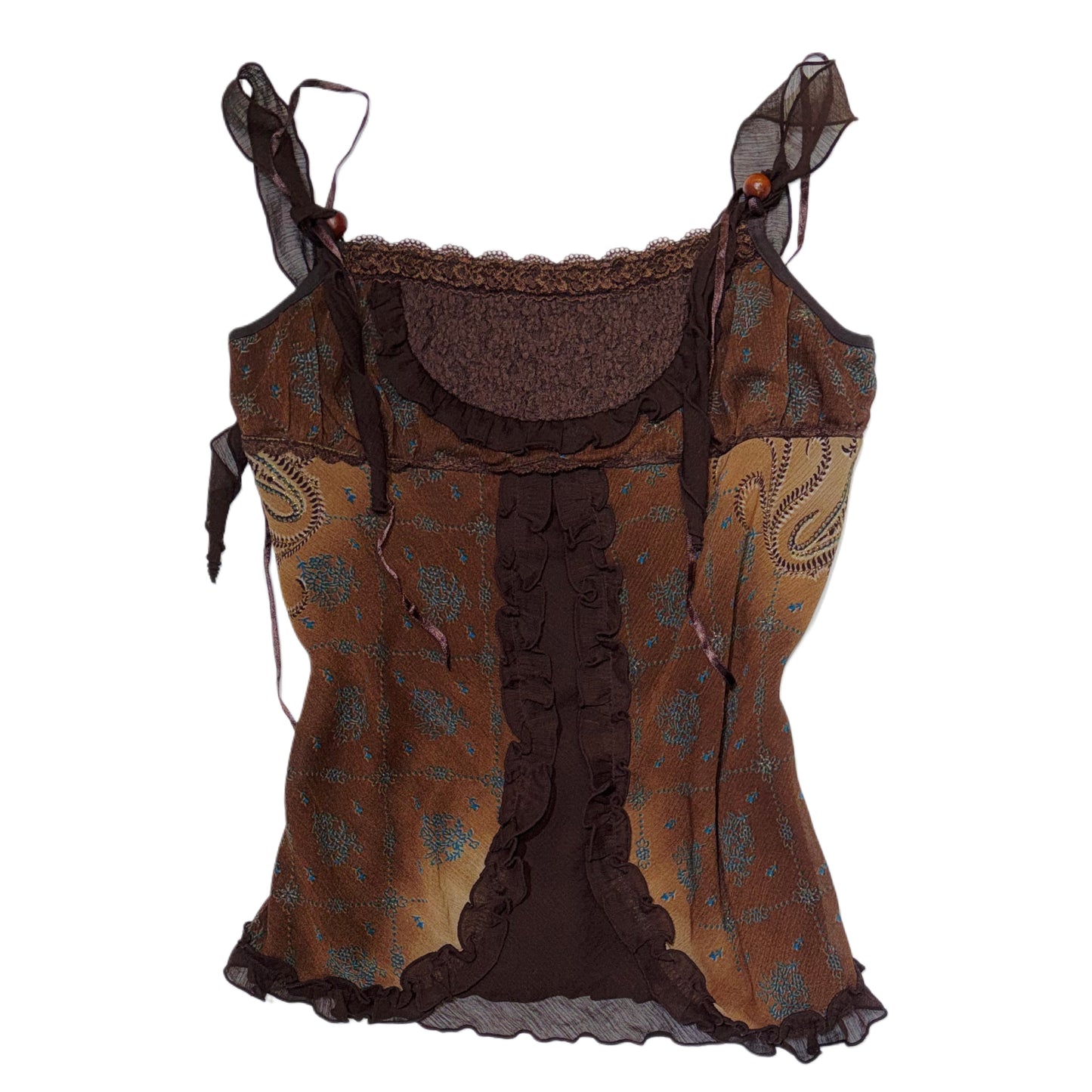 Brown lace floral layered top