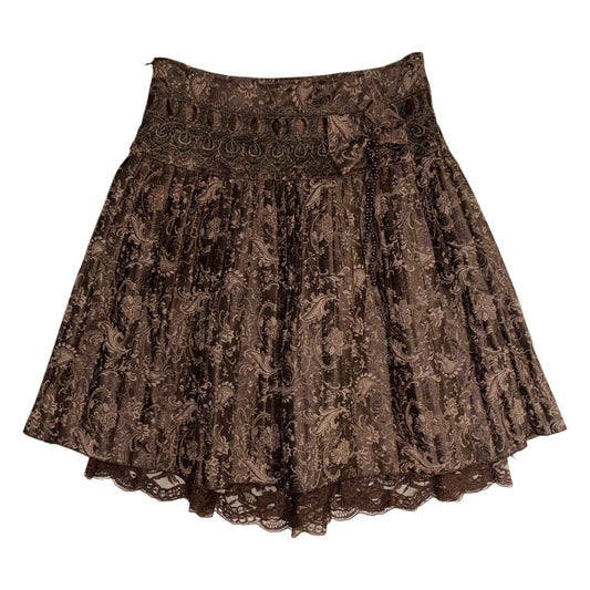 Brown ribbon midi lace skirt