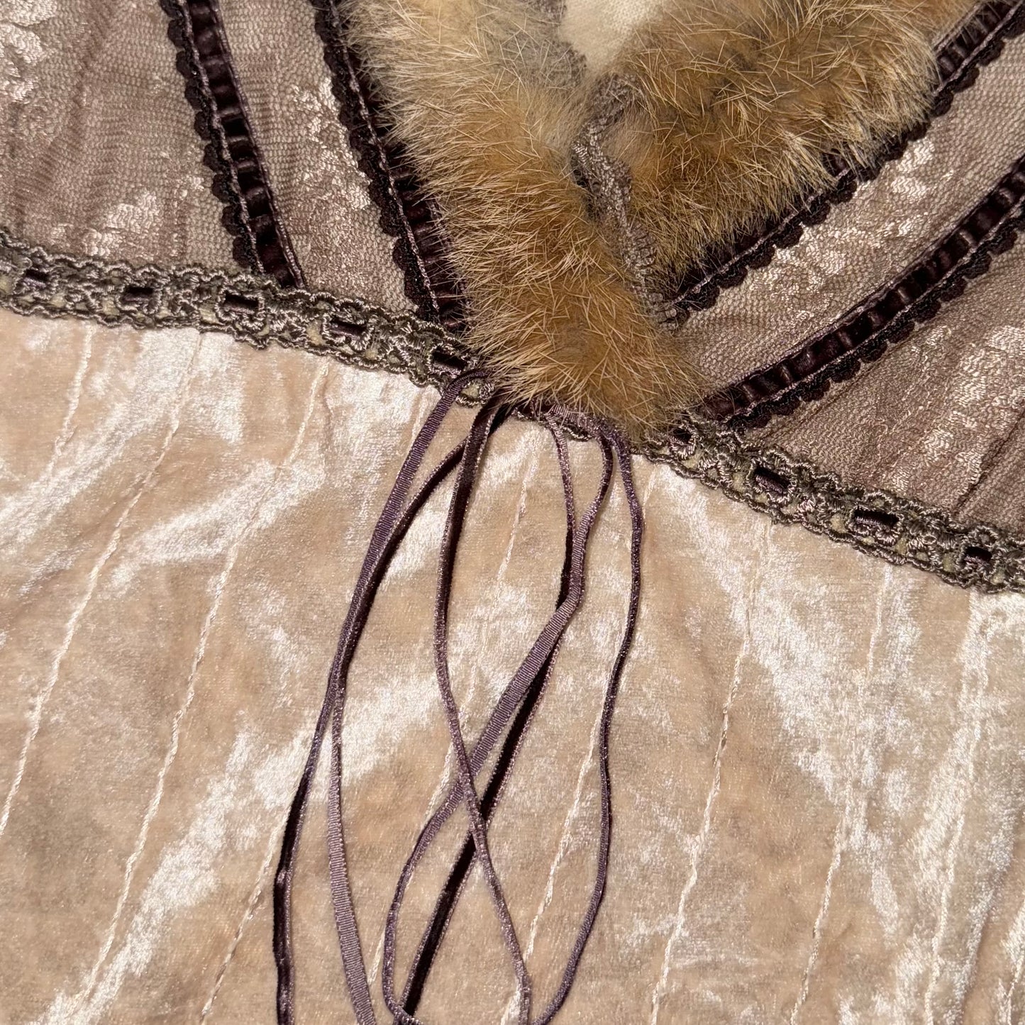 Beige furry velvet lace top