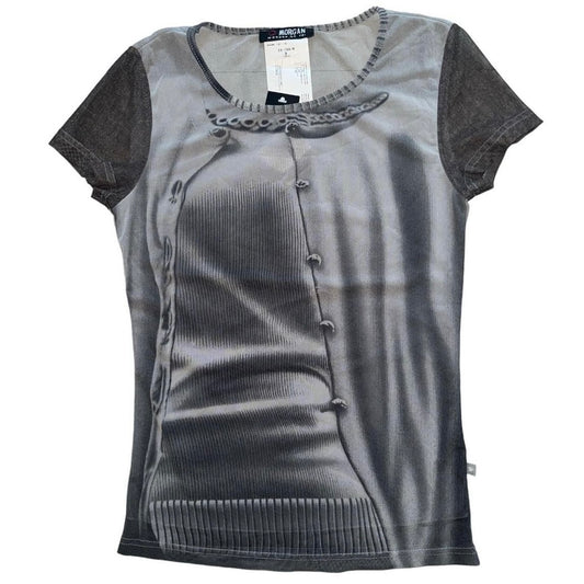 Morgan De Toi grey fake knit mesh top