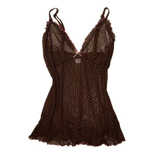 Brown polka dot mesh top