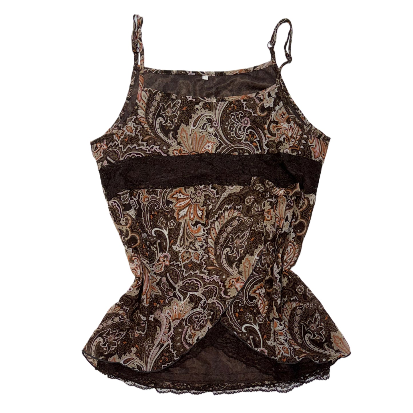 Brown paisley ribbon lace cami