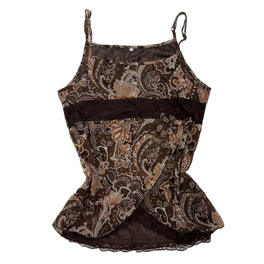Brown paisley ribbon lace cami