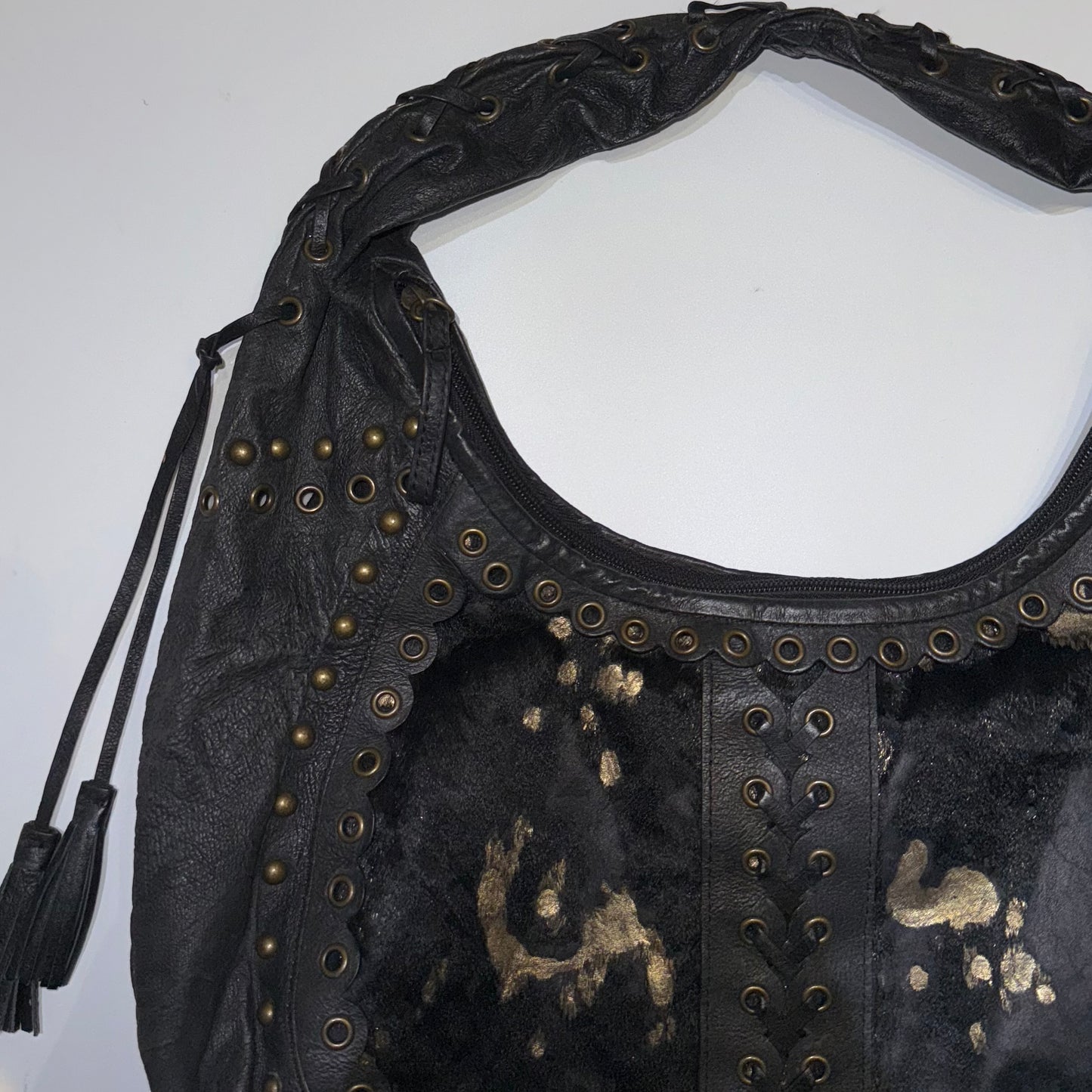 Black leather rivets shoulder bag