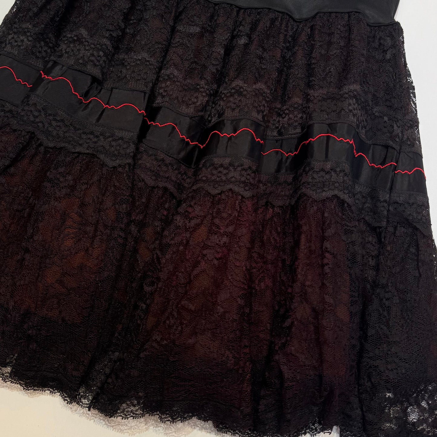 Black lace red layered skirt