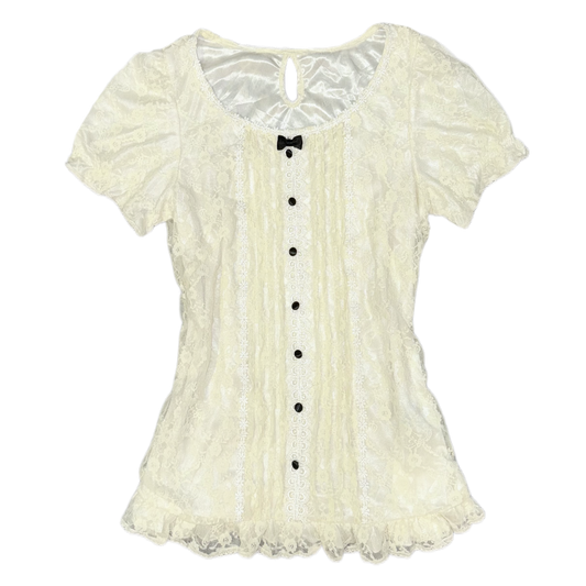 Lace top with black ribbon pin
