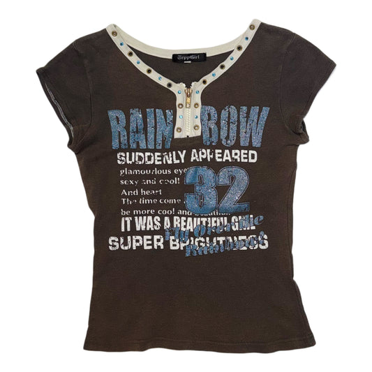 Brown graphic zipper top