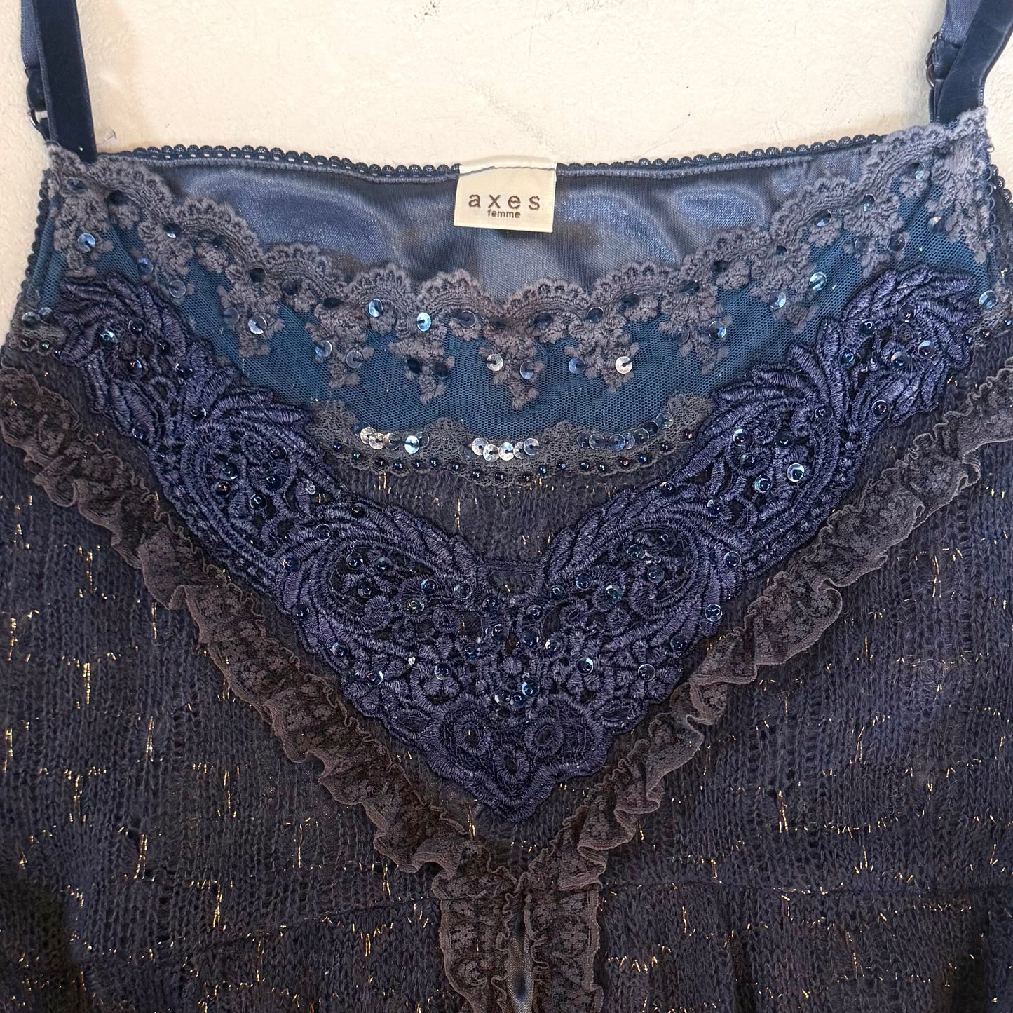 Axes navy knit lace cami