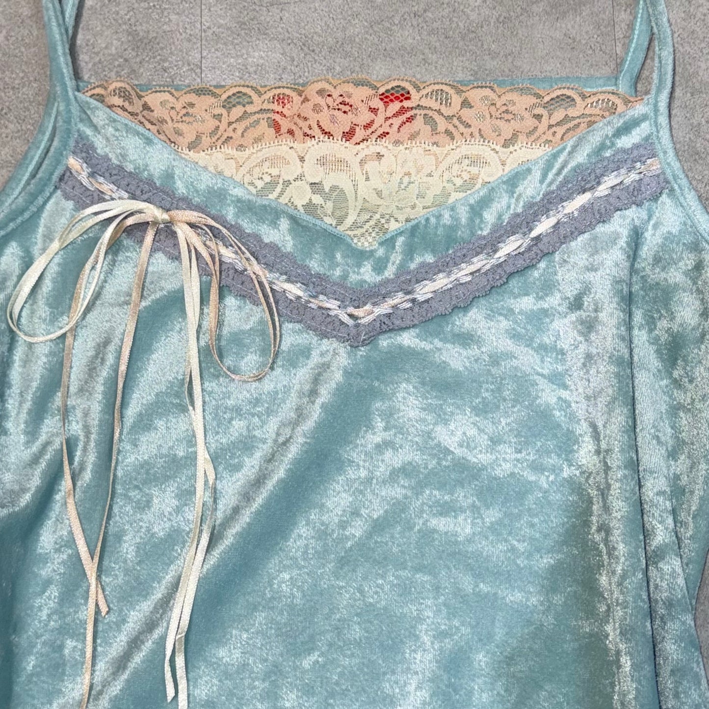 Tiffany blue velvet lace tank