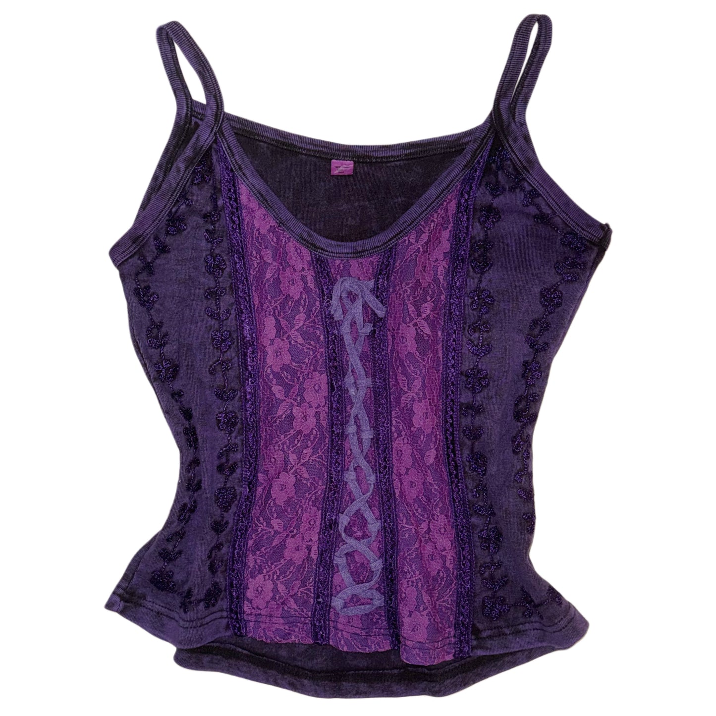 Brown tie dye lace tank