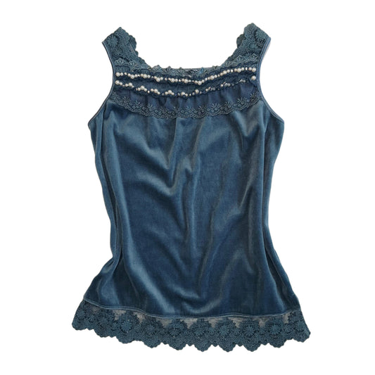 Mosaic blue pearls velvet top