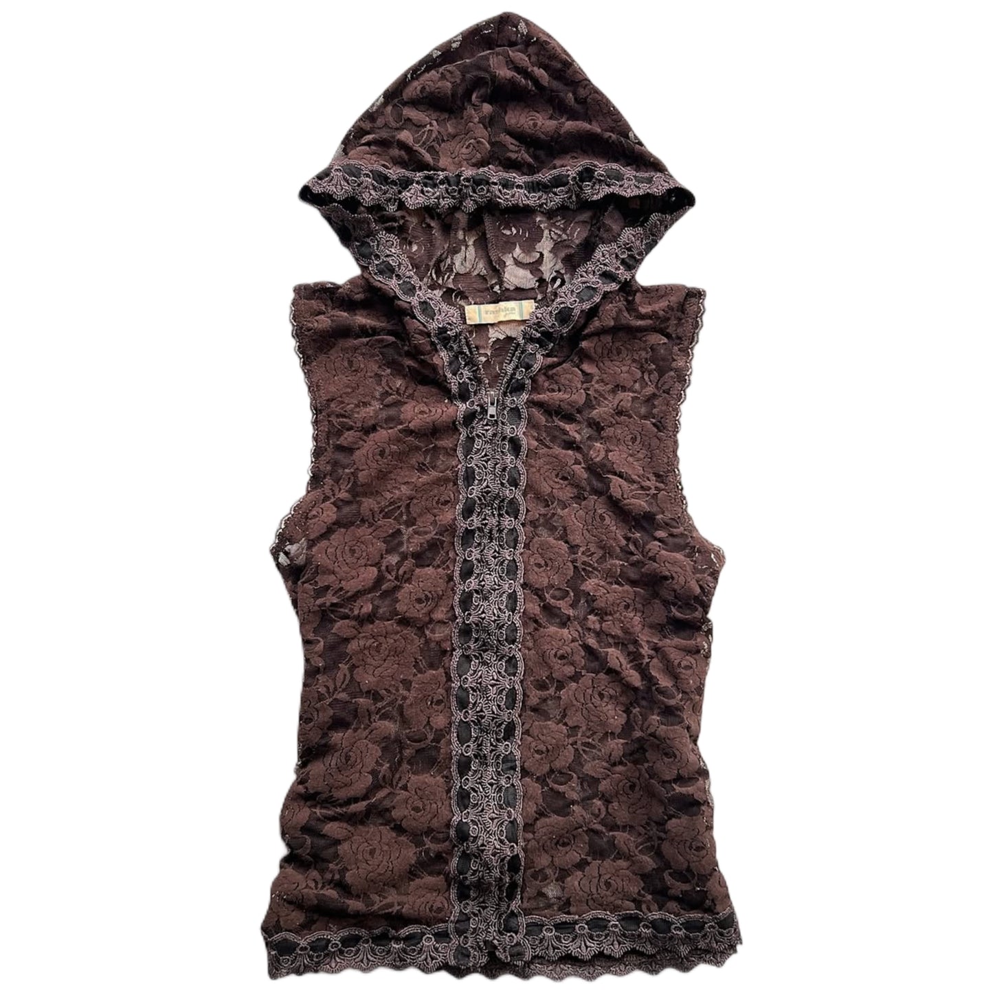 Brown lace zipper vest