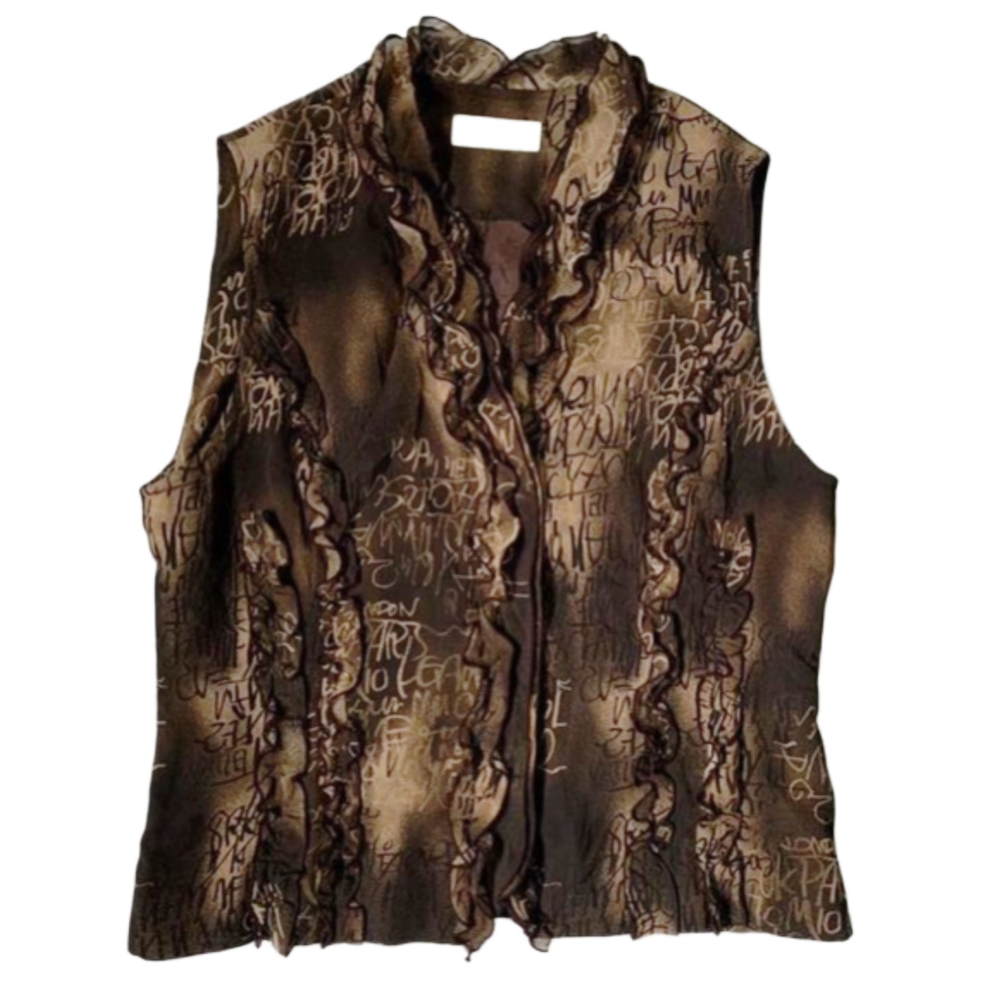 Brown ruffle mesh vest