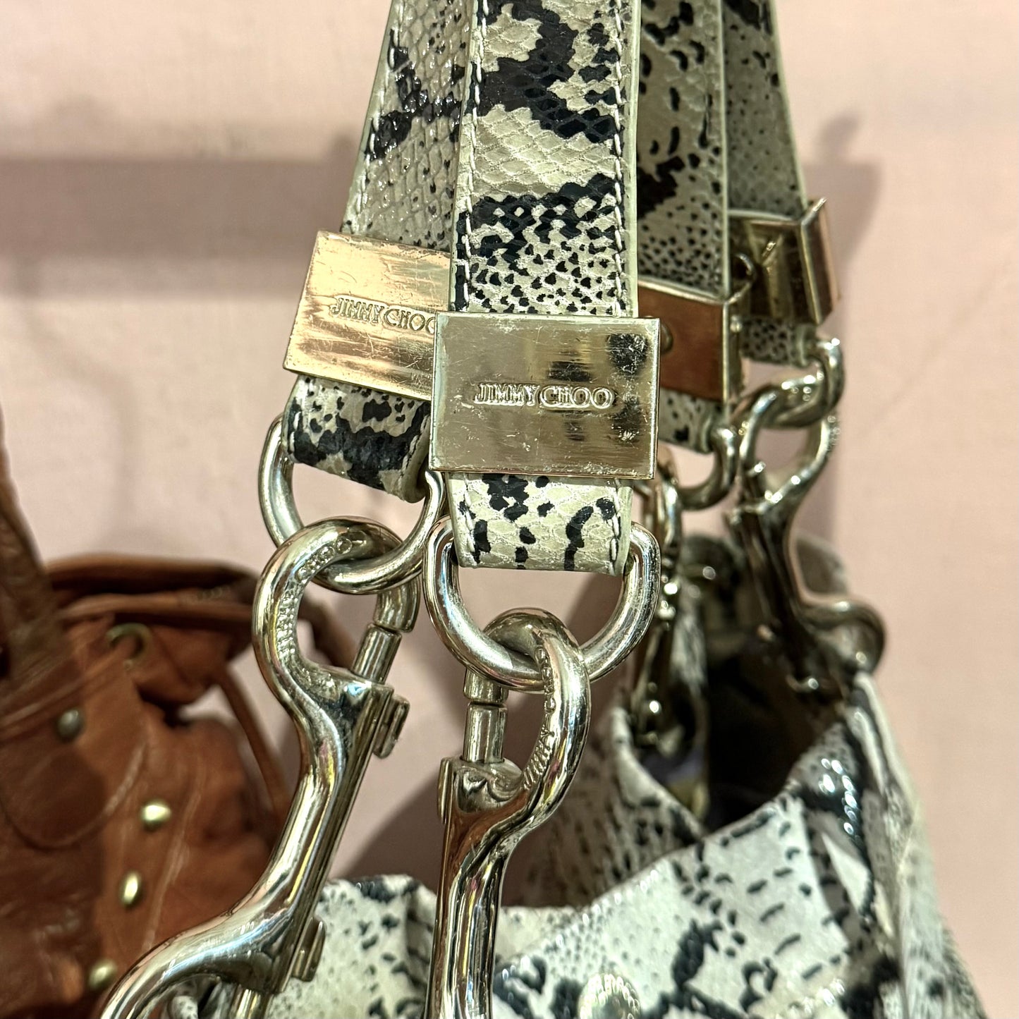 Jimmy Choo genuine python bag with dog-leash clips