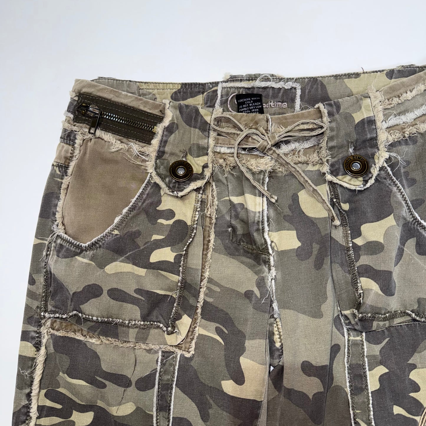 Good Time embroidered dragon camo jorts
