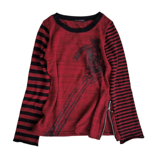 Red black skull knit zipper long sleeve