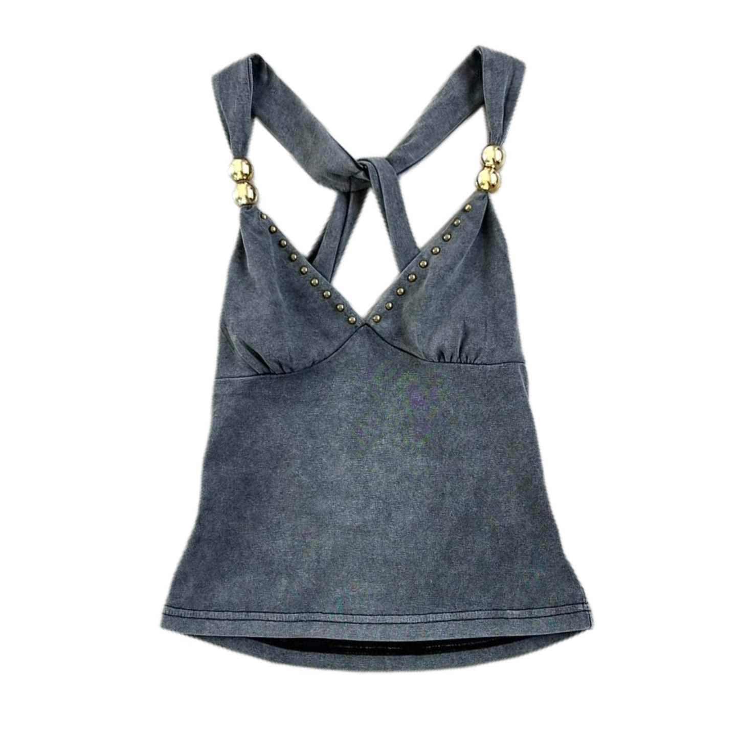 Grey backless tank with gold beads detail