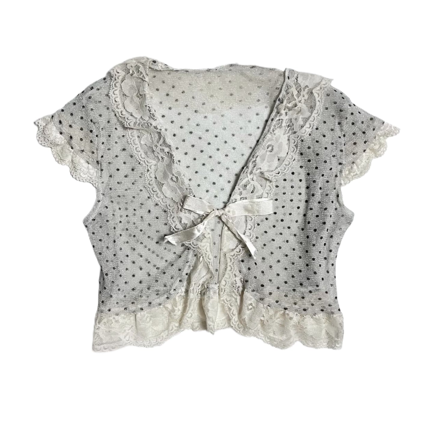Coquette cropped sheer polka dot lace cardigan