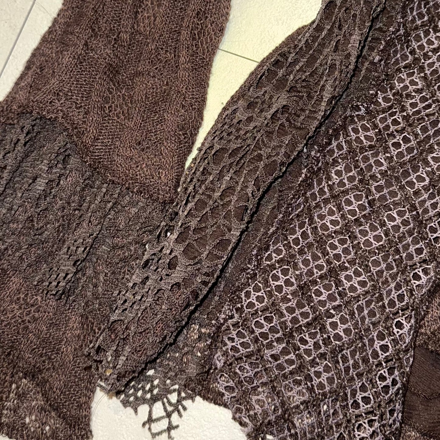 Brown lace patchwork long sleeve