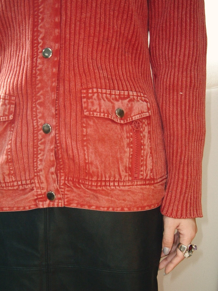 RAMLOSSA red denim x knit jacket