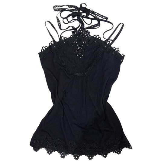 Axes black lace embroidered heart halter