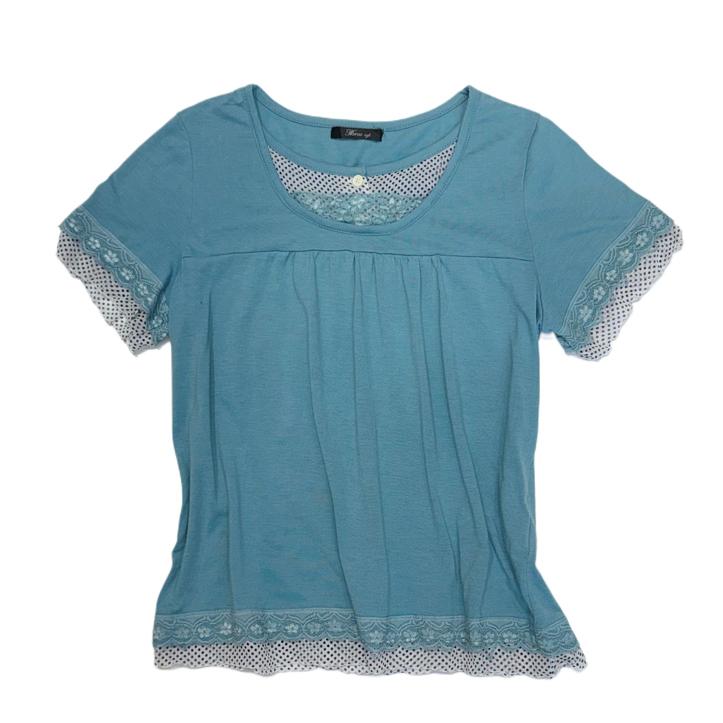 Blue polka dot lace layered top