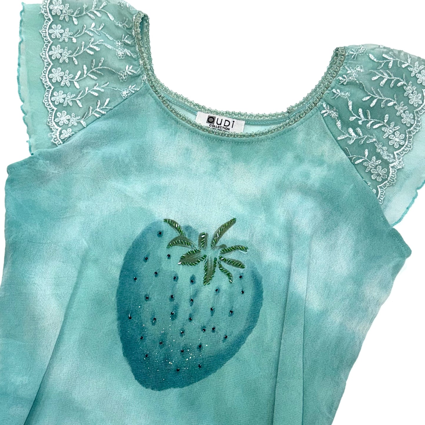 Tiffany blue embroidered strawberry lace top