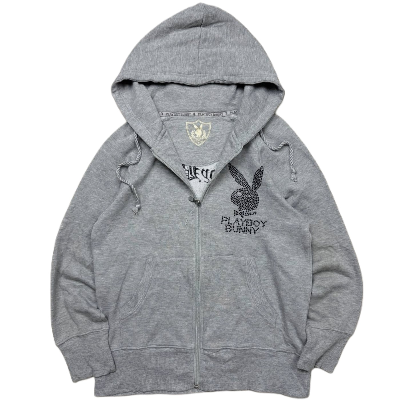 Playboy grey rhinestones zip up hoodie