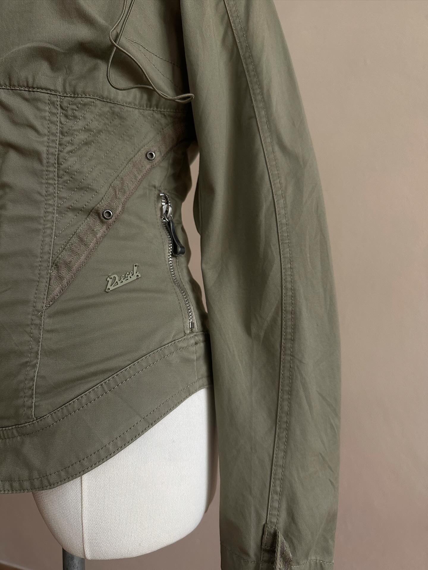 Diesel canvas green solid zip jacket