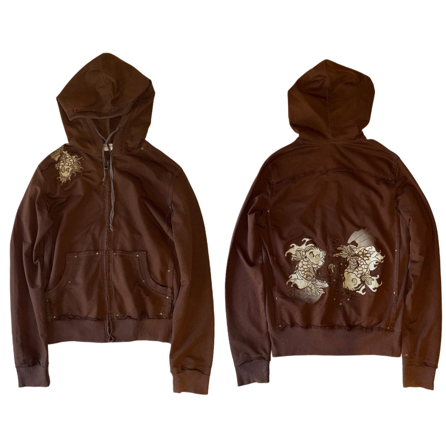Diesel embroidered brown zip up hoodie
