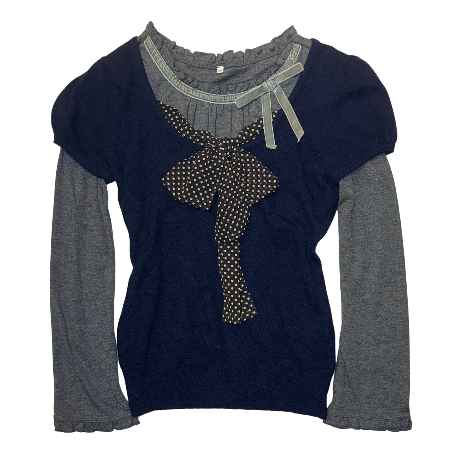 Grey long sleeve with navy polka dot top set