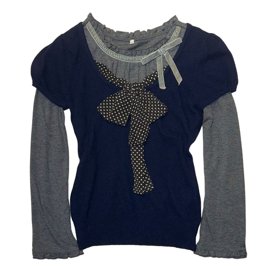 Grey long sleeve with navy polka dot top set