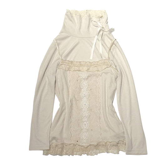 Ivory lace turtle neck long sleeve with Axes lace tank set