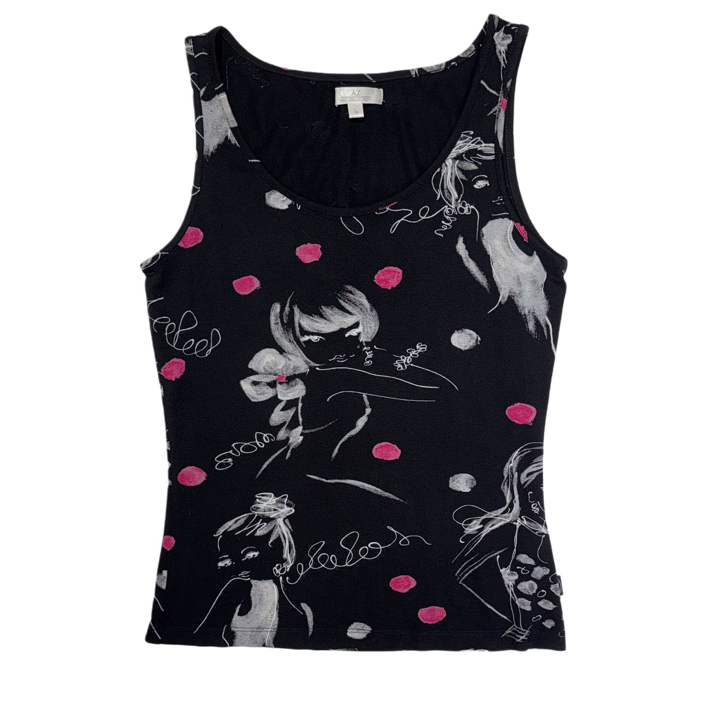 Black polka dot portrait top