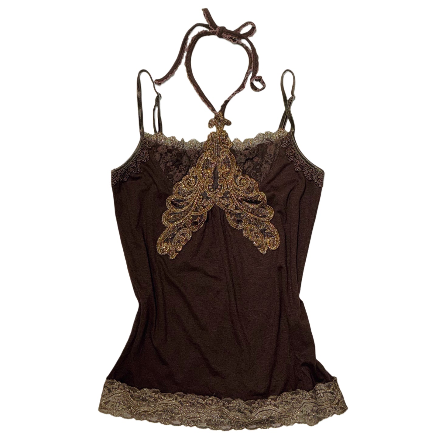 Axes whimsigoth brown lace halter cami