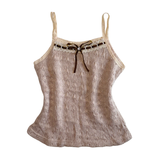 Beige knit tank with ribbon