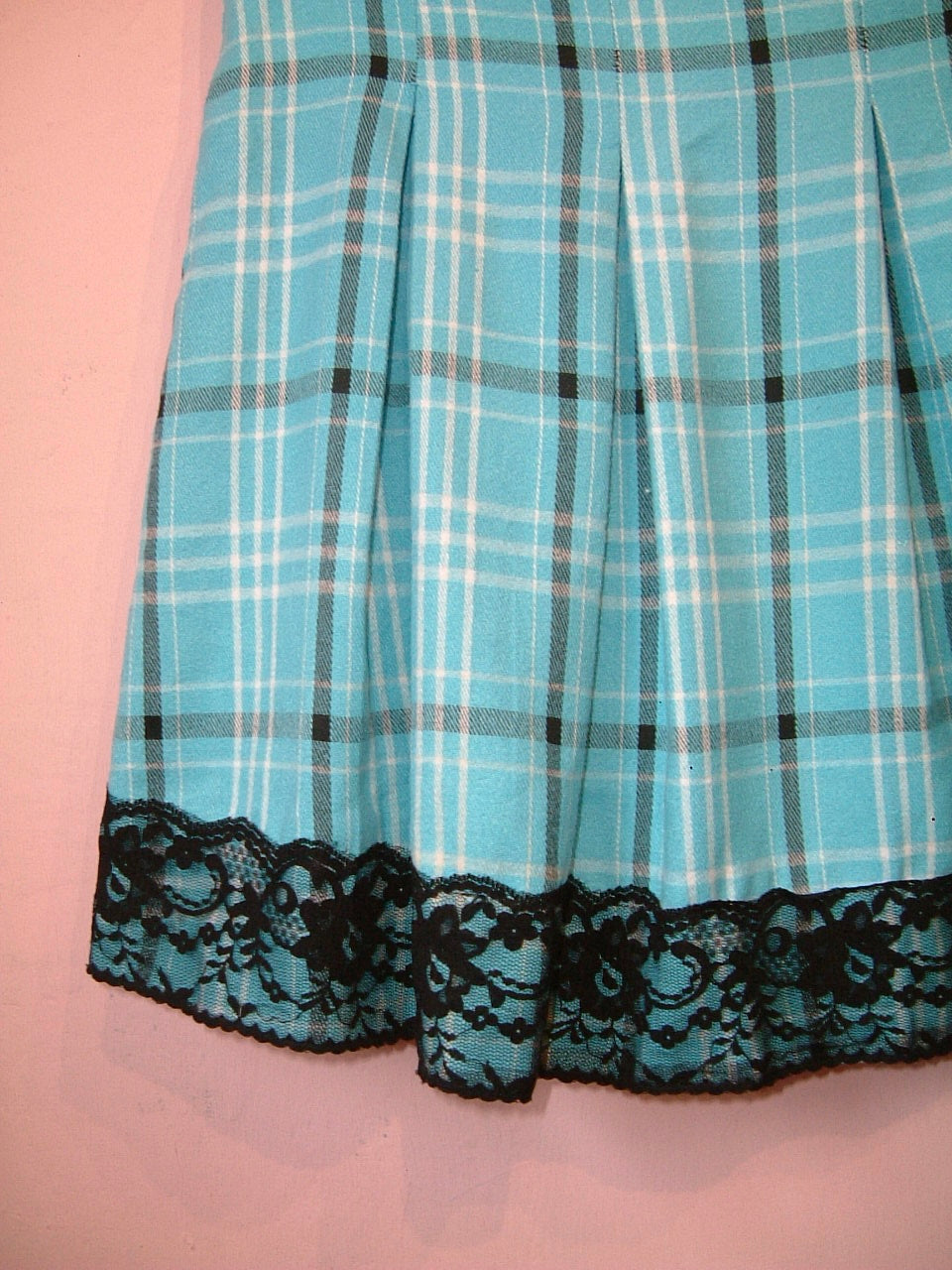 Blue Plaid With Black Lace skirt