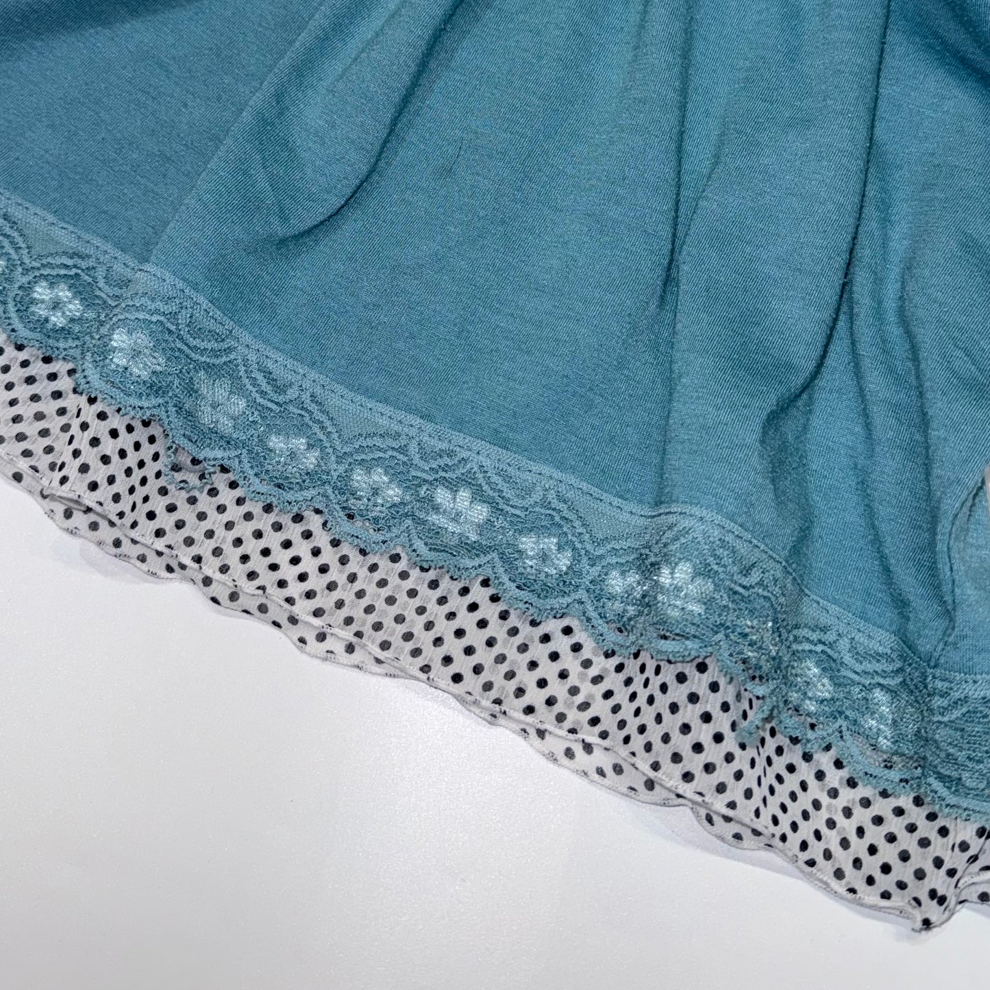 Blue polka dot lace layered top